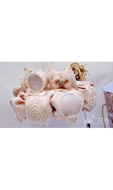 Lumanare de botez cu dantela bumbac crem si flori uscate Chic Flower 7